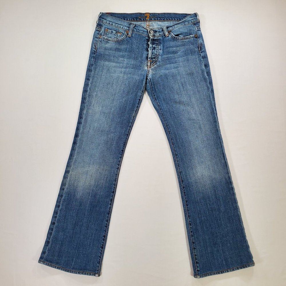 7 For All Mankind Jeans Boy Cut Womens Sz 29 Blue Denim Low Rise Bootcut USA VTG